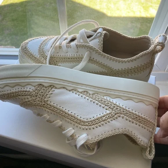 Chloe Lauren White Crochet Leather Platform Sneaker